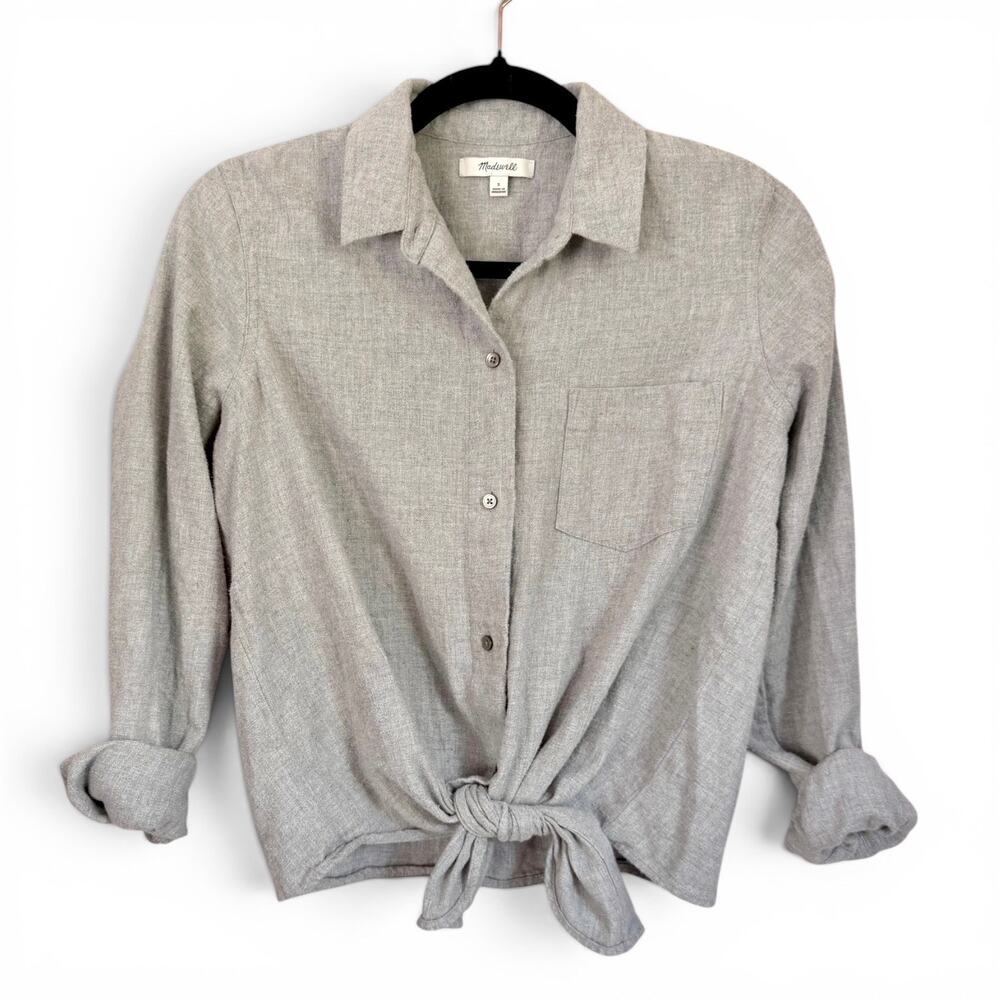 Madewell 100% Cotton Tie Front Button Up Shirt Gray Small Casual Minimalist